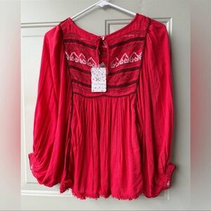 Free people Cyprus avenue embroidery red boho long sleeve